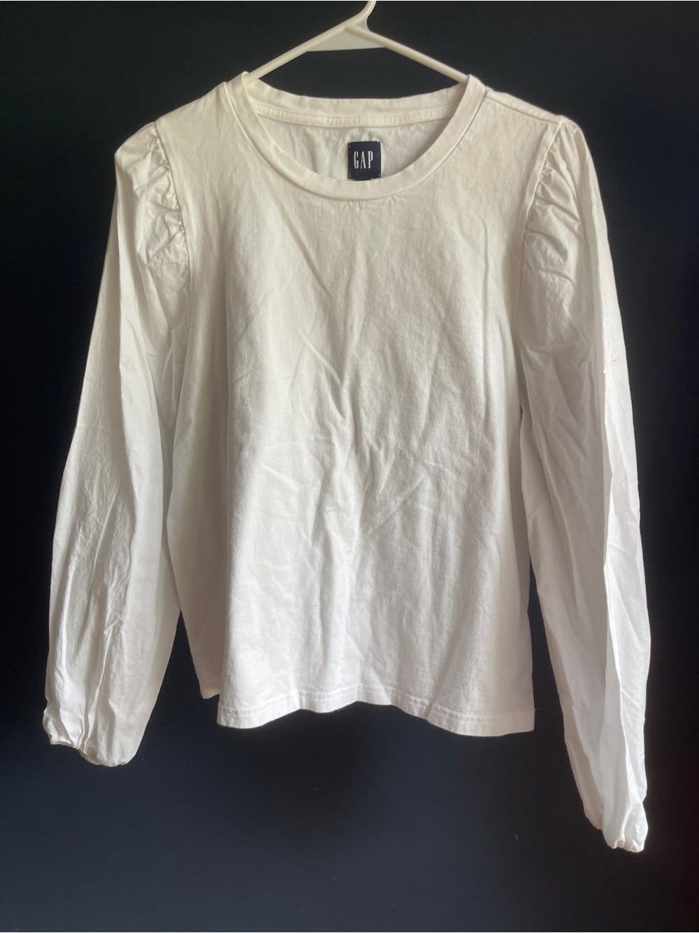 GAP White Long Sleeve Tee with Subtle Shoulder Detail
